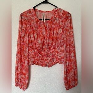 by Anthropologie Floral Printed orange coral Blouse Top Sz: MEDIUM